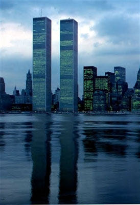 Before the attack: The Twin Towers throw an endless reflection on the water
