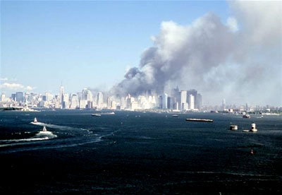 A large smoke cloud hangs over Ground Zero
