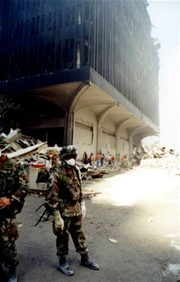 Military personnel at work at Ground Zero